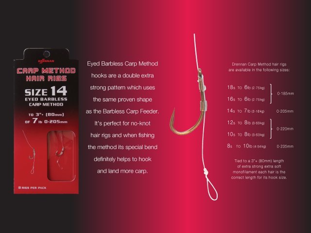 CARP METHOD HAIR RIGS - 08 to 10lb - 3"